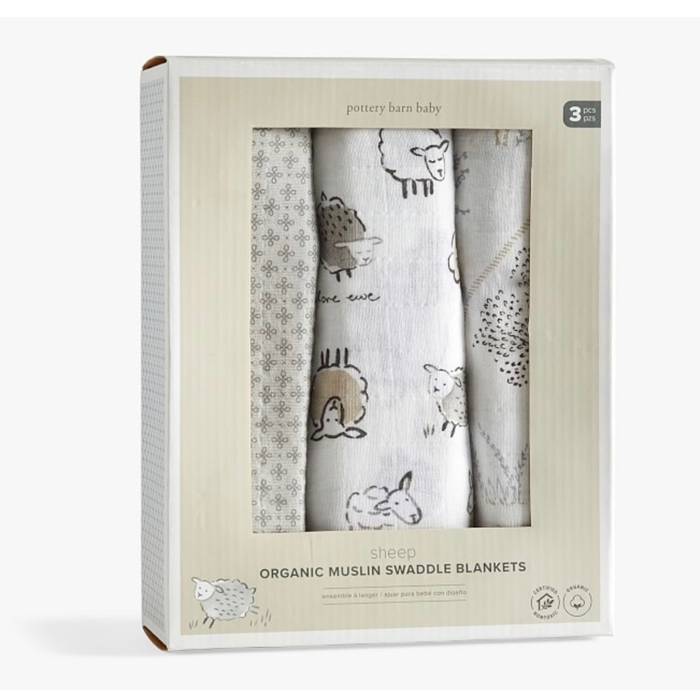 NIB • Sheep Organic Muslin Swaddle Set
